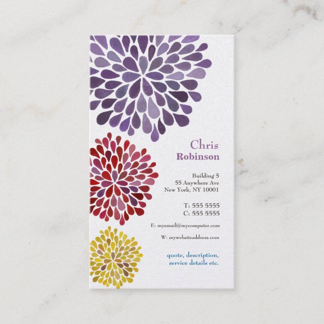 Pearl Dahlia Blossom Burst Floral Business Card (Front)
