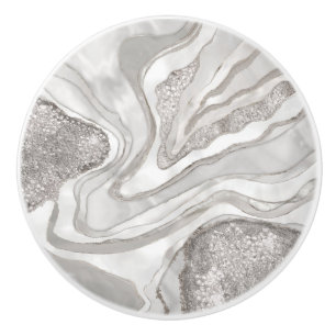 Pearl, diamonds and platinum geode digital art ceramic knob
