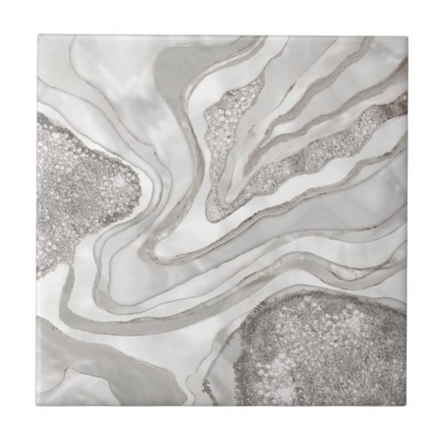 Pearl diamonds and platinum geode digital art ceramic tile