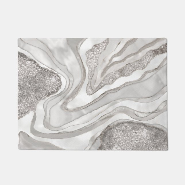 Pearl, diamonds and platinum geode digital art doormat (Front)