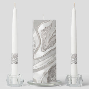 Pearl, diamonds and platinum geode digital art unity candle set