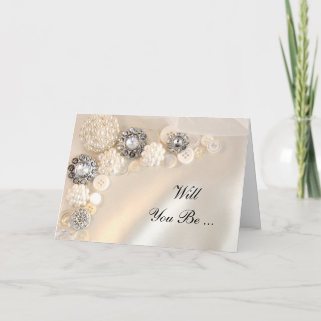 Pearl Diamonds Buttons Will You Be My Bridesmaid Invitation (Front)