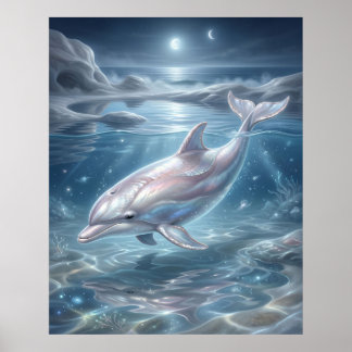 Pearl Dolphin Moonlight Poster