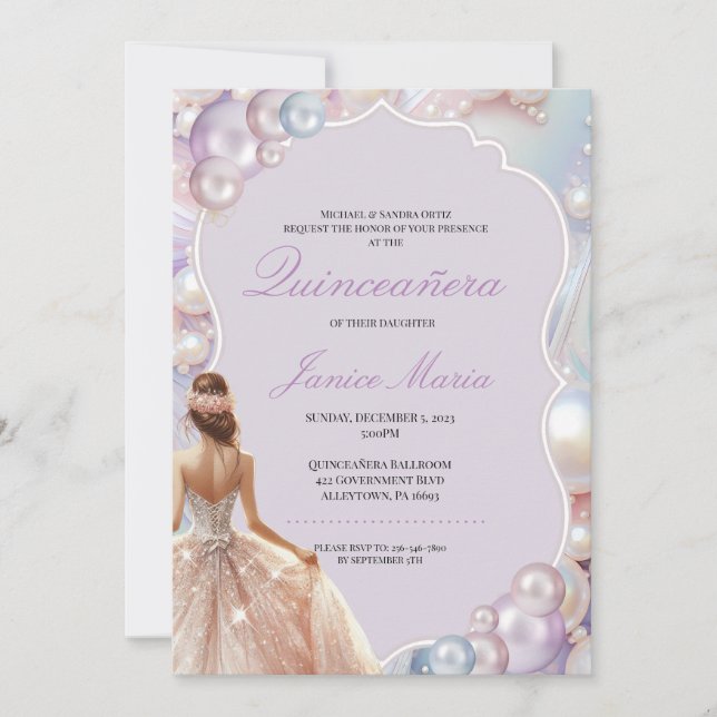 Pearl Dream pink purple Quinceañera Invitation (Front)