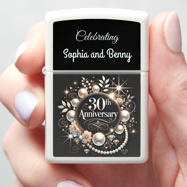 Pearl Elegance: 30th Anniversary Design W Zippo Lighter (In Hand)