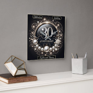 Pearl Elegance: 30th Anniversary Square Wall Clock