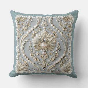 Pearl Elegance: Crystal Embroidered Pattern Throw Pillow