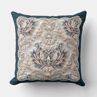 Pearl Elegance: Crystal Embroidered Pattern Throw  Pillow