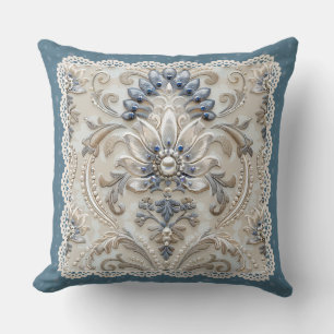 Pearl Elegance: Crystal Embroidered Pattern Throw Pillow