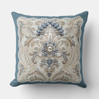Pearl Elegance: Crystal Embroidered Pattern Throw Pillow