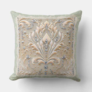 Pearl Elegance: Crystal Embroidered Pattern Throw  Pillow