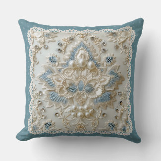 Pearl Elegance: Crystal Embroidered Pattern Throw Throw Pillow