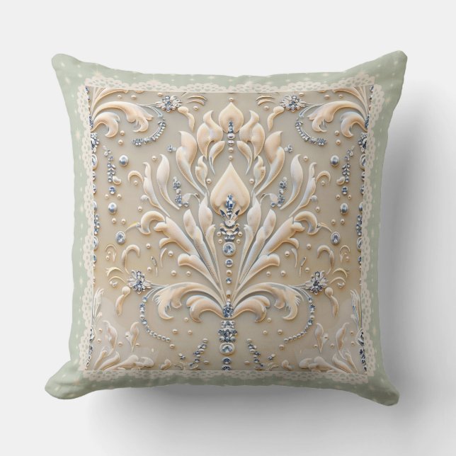 Pearl Elegance: Crystal Embroidered Pattern Throw  Throw Pillow (Front)