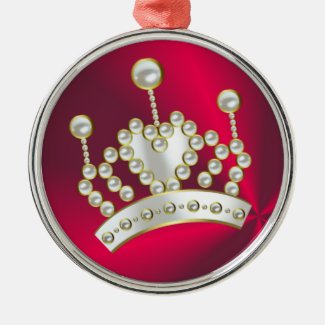 Pearl Encrusted Princess Crown Metal Ornament
