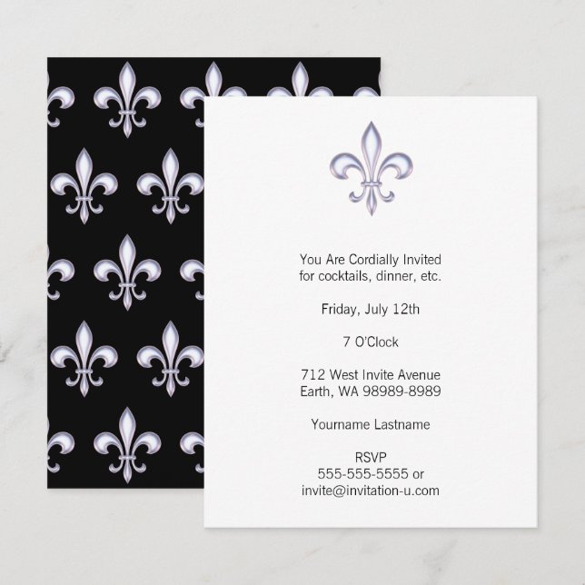 Pearl Fleur De Lis Invitation (Front/Back)