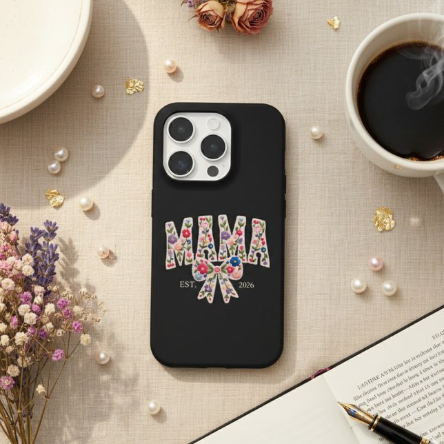 Pearl Floral Mama Varsity Feminine Minimal iPhone Case (Creator Uploaded)