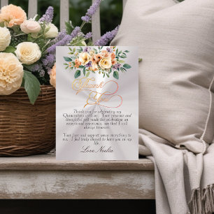 Pearl - Floral & Silver Tiara Quinceanera Thank You Card