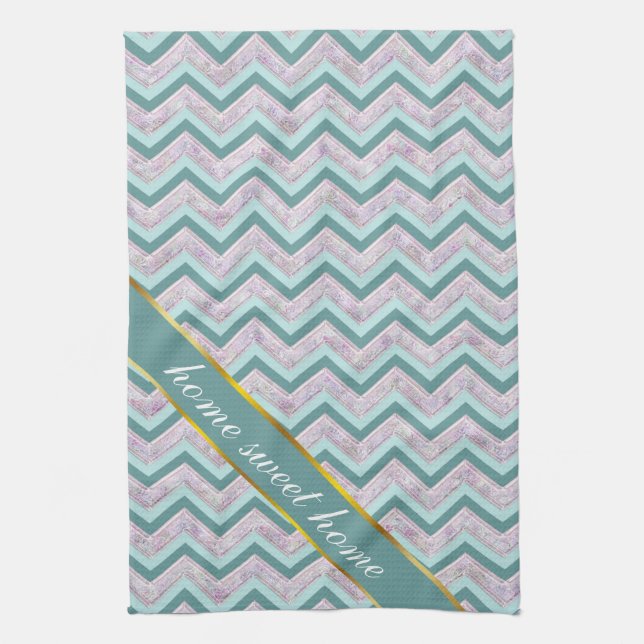 Pearl Floral Teal ZigZag Pattern Kitchen Towel (Vertical)