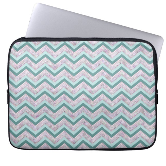 Pearl Floral Teal ZigZag Pattern Laptop Sleeve (Front)