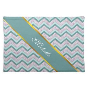 Pearl Floral Teal ZigZag Pattern Placemat