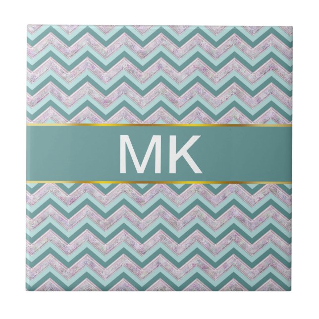 Pearl Floral Teal ZigZag Pattern Tile (Front)