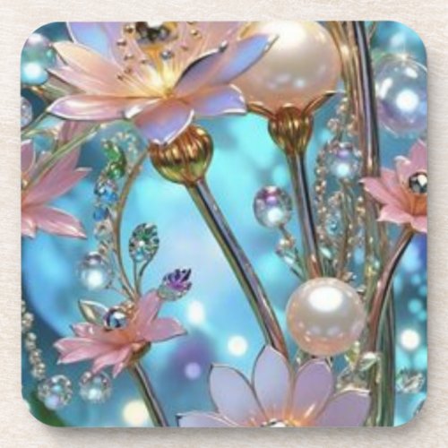  Pearl flower sky blue  Beverage Coaster