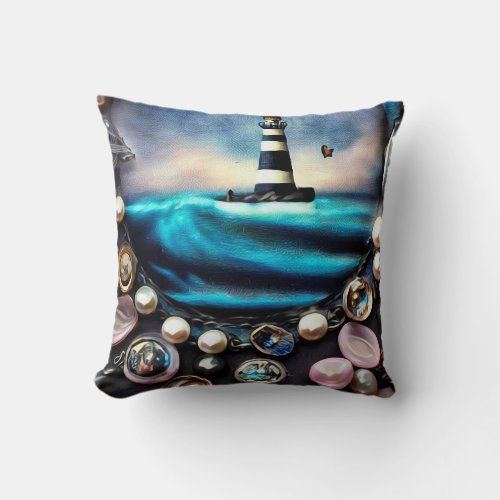 Pearl Framed Ocean Lighthouse Throw Pillow