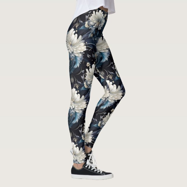 Pearl Galaxy Floral Navy Blue Pattern Leggings (Right)