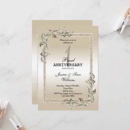 Pearl Gem & Glitter 1st Wedding Anniversary   Invitation