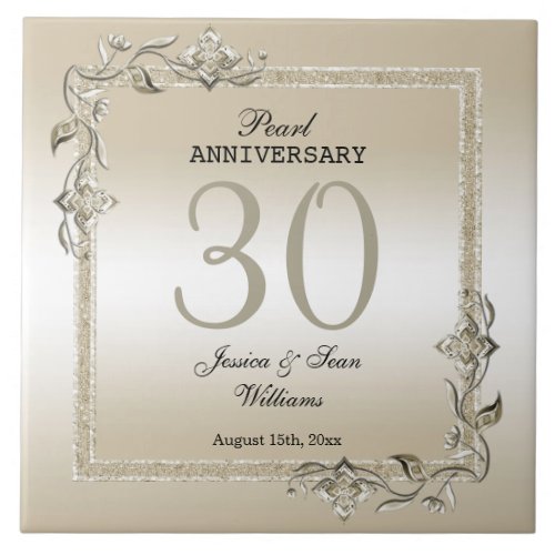 Pearl Gem  Glitter 30th Wedding Anniversary    Ceramic Tile