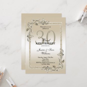 Pearl Gem & Glitter 30th Wedding Anniversary  Invitation by shm_graphics at Zazzle