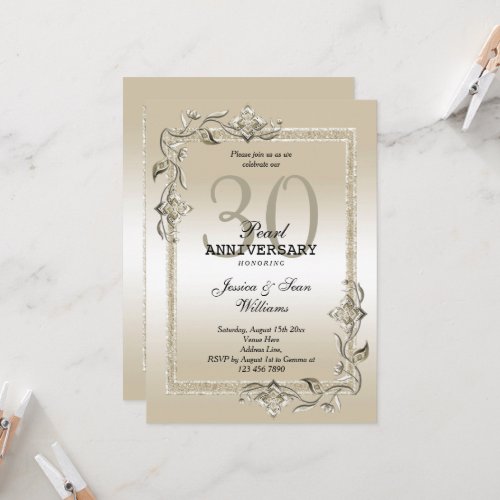 Pearl Gem  Glitter 30th Wedding Anniversary  Invitation