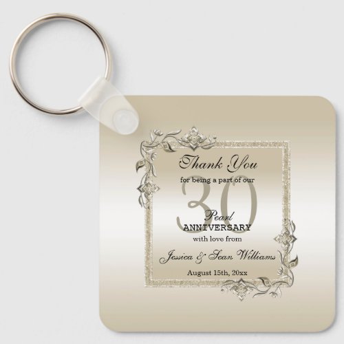 Pearl Gem  Glitter 30th Wedding Anniversary  Keychain