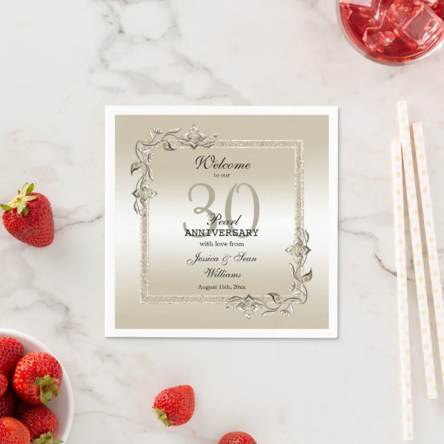 Pearl Gem & Glitter 30th Wedding Anniversary  Napkins (Insitu)