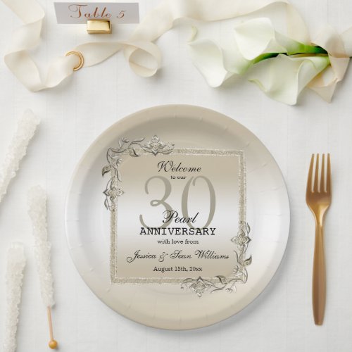 Pearl Gem  Glitter 30th Wedding Anniversary   Paper Plates