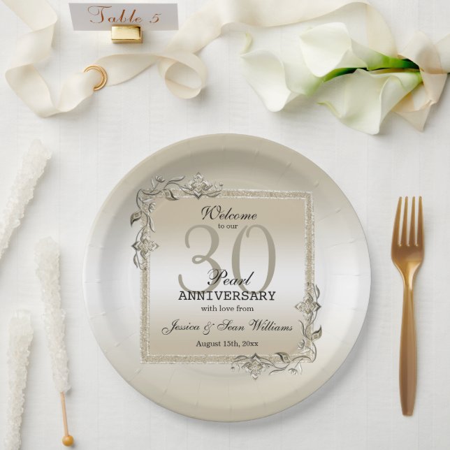 Pearl Gem & Glitter 30th Wedding Anniversary   Paper Plates (Wedding)