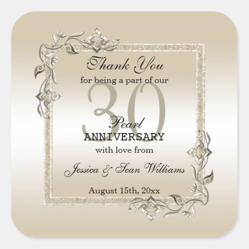 Pearl Gem  Glitter 30th Wedding Anniversary  Square Sticker