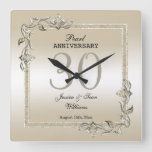 Pearl Gem &amp; Glitter 30th Wedding Anniversary   Square Wall Clock at Zazzle