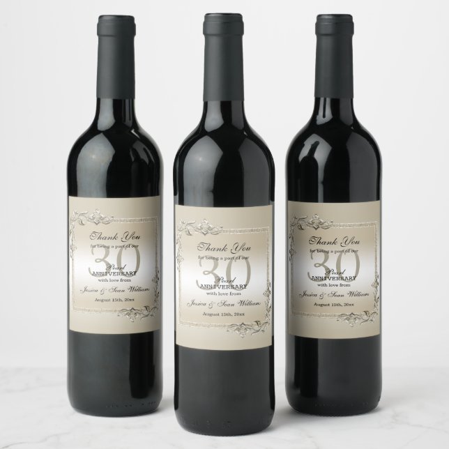 Pearl Gem & Glitter 30th Wedding Anniversary Wine Label (Bottles)