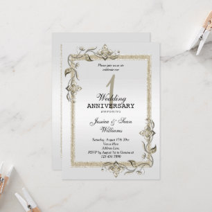 Pearl Gem & Glitter & Platinum 1st Wedding Invitation