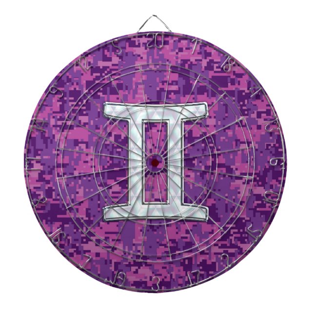 Pearl Gemini Zodiac Symbol on Digital Camouflage Dartboard (Front)