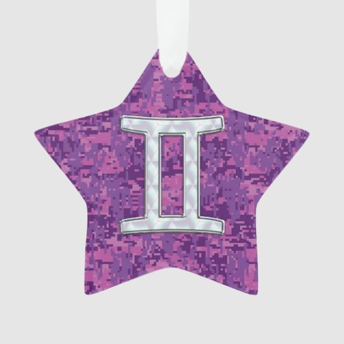 Pearl Gemini Zodiac Symbol on Digital Camouflage Ornament