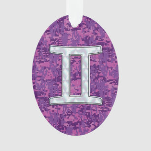 Pearl Gemini Zodiac Symbol on Digital Camouflage Ornament