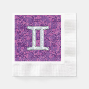 Pearl Gemini Zodiac Symbol on Digital Camouflage Paper Napkins
