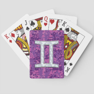 Pearl Gemini Zodiac Symbol on Digital Camouflage Poker Cards
