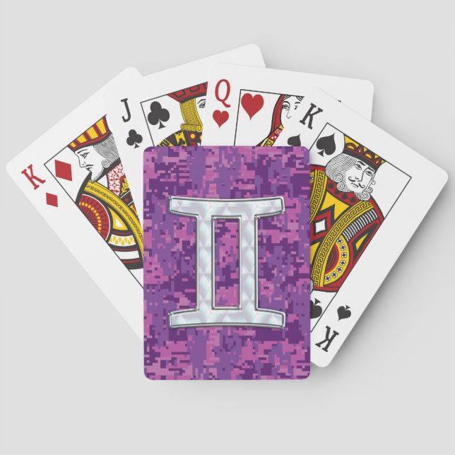 Pearl Gemini Zodiac Symbol on Digital Camouflage Poker Cards (Back)