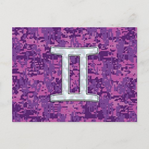 Pearl Gemini Zodiac Symbol on Digital Camouflage Postcard