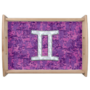 Pearl Gemini Zodiac Symbol on Digital Camouflage Serving Tray