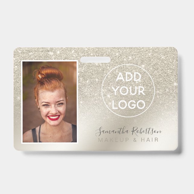 pearl glitter ivory ombre logo employee photo pass badge (Front)