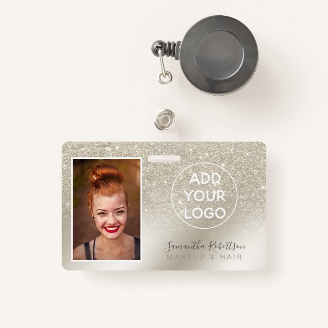 pearl glitter ivory ombre logo employee photo pass badge (Front with Retractable)